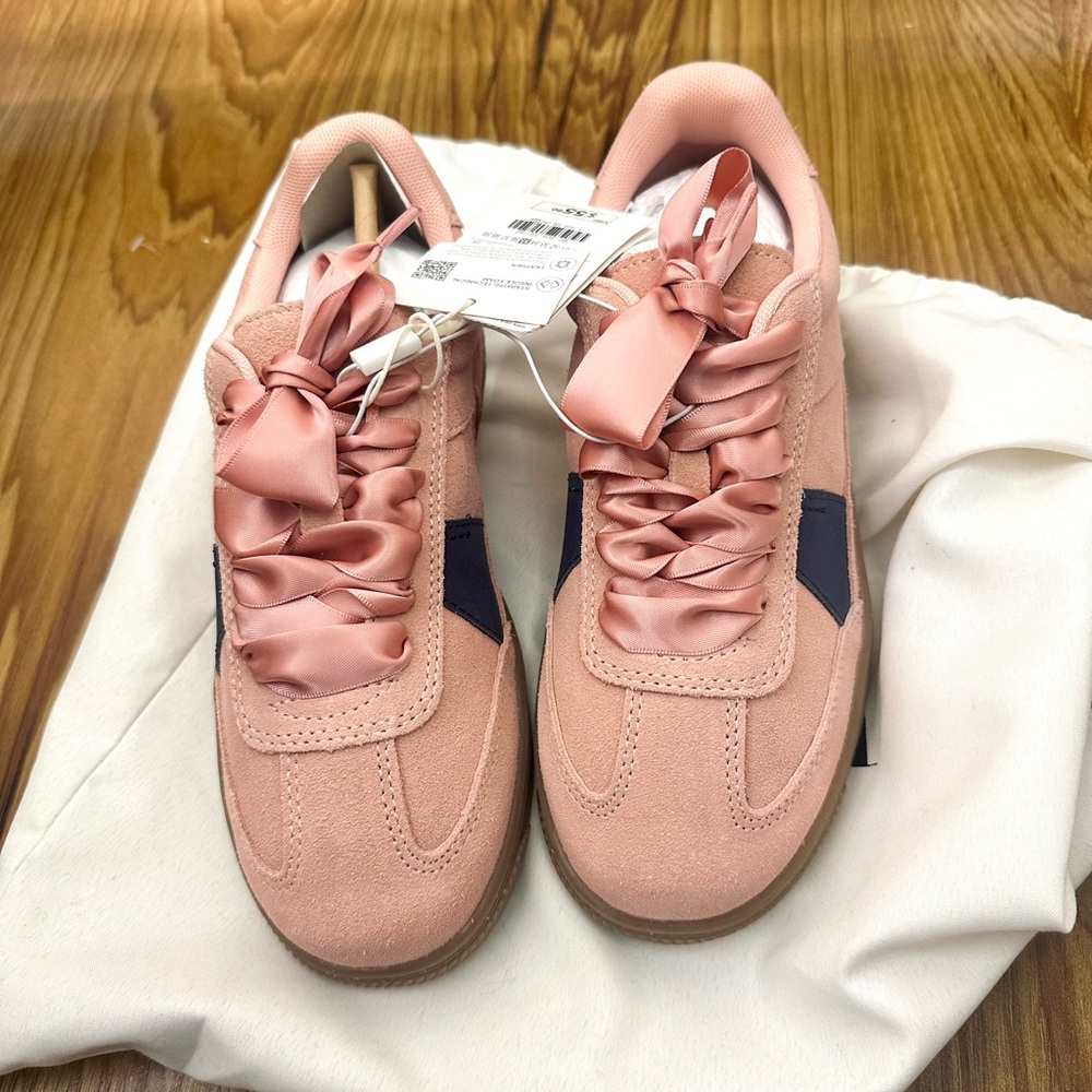 ZARA leather satin sneakers pink size 35/3.5 NWT
